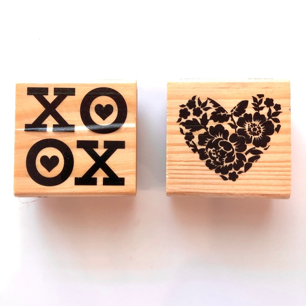 CRAFT SMART Hearts + Flowers + XOXO Rubber Stamp Set of 2 RARE, NEW!